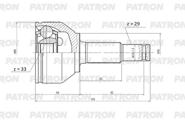 PATRON PCV1150 ШРУС наружный 29x56x33 NISSAN QASHQAI J10F 1.6i 06-