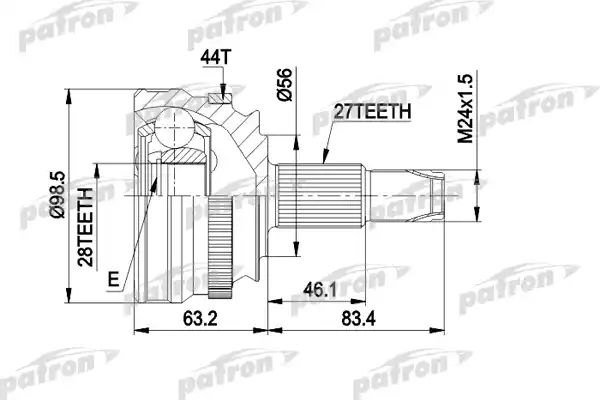 PATRON PCV1152 ШРУС наружн к-кт 27x56x28 ABS:44T ALFA ROMEO: 164 9.92-
