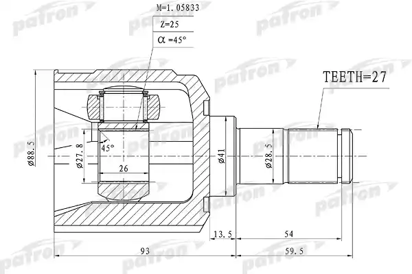 PATRON PCV1160 ШРУС внутренний 27x41x25 HYUNDAI SANTA FE (BB) 00-06