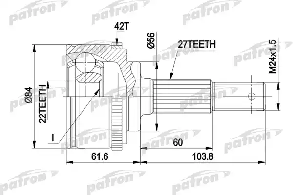 PATRON PCV1165 ШРУС наружн к-кт 27x56x22 ABS:42T NISSAN: PRIMERA с ABS 1.6-2.0 10.90-
