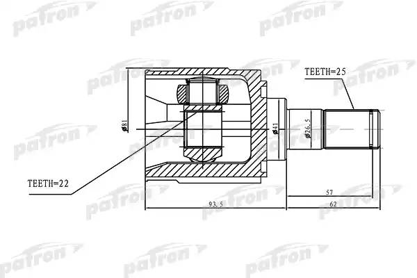 PATRON PCV1168 ШРУС внутренний 25x41x22 KIA RIO 05-