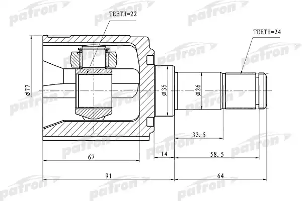 PATRON PCV1170 ШРУС внутренний левый 24x35x22 KIA SHUMA,II/SEPHIA,II/MENTOR,II/SPECTRA 97-04