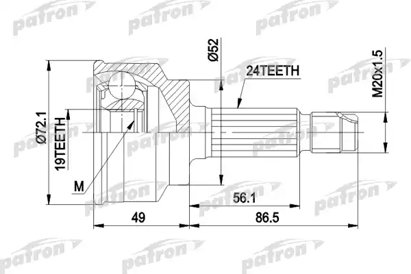 PATRON PCV1171 ШРУС наружн к-кт 24x52x19 KIA: PRIDE 90-, MAZDA: 121 II 90-96