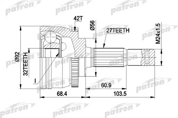 PATRON PCV1173 ШРУС наружн к-кт 27x56x32 ABS:42T NISSAN: PRIMERA с ABS 2.0 10.90-
