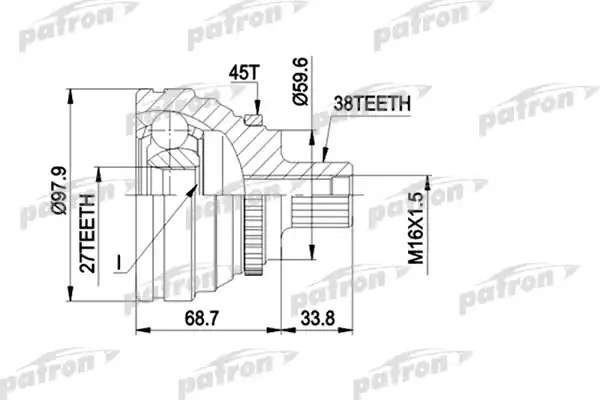 PATRON PCV1174 ШРУС наружн к-кт 38x59.5x27 ABS:45T AUDI: A6 2.5-4.2 6.94-