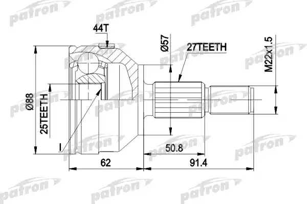 PATRON PCV1200 ШРУС наружн к-кт 27x57x25 ABS:44T FORD: MONDEO 1.8/1.8TD/2.0 93-96