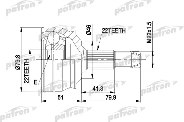 PATRON PCV1226 ШРУС наружн к-кт 22x46.8x22 FIAT: BRAVA/O 1.4/1.6 16v 10/95-10/01, LANCIA: DELT A II 1.6ie 02/96-08/99, без ABS