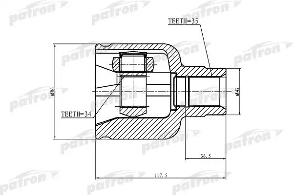 PATRON PCV1228 ШРУС внутренний правый 35x42x34 FORD MONDEO GE (BY4/B5Y) 00-07