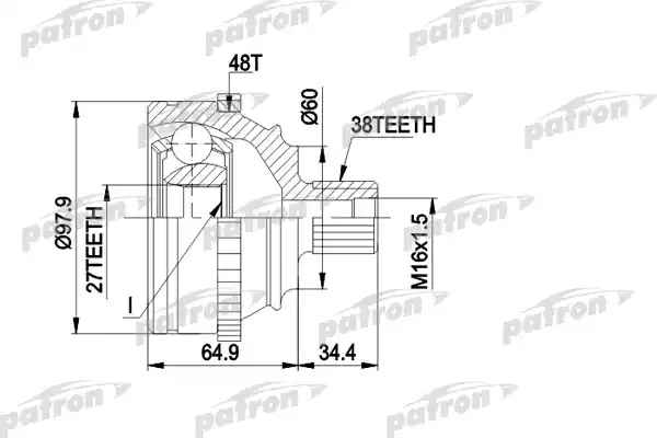 PATRON PCV1229 ШРУС наружн к-кт 38x60.2x27 ABS:48T VW: TRANSPORTER Т4 с ABS 7.94-