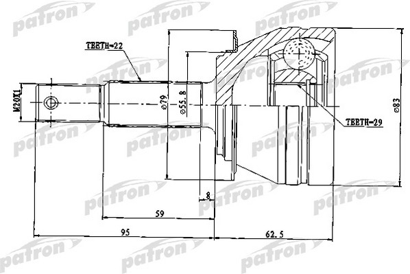 PATRON PCV1234 ШРУС наружный 22x52x29 DAEWOO: NEXIA 95-97, NEXIA седан 95-97