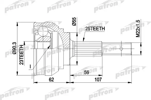 PATRON PCV1248 ШРУС наружн к-кт NISSAN: ALMERA 1.6/2.0D 95-00, SUNNY 1.6 16v / (1.6 16v 4x4) / (2.0GTI-R 4x4) 90-95