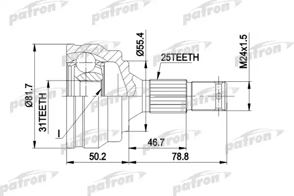 PATRON PCV1259 ШРУС наружн к-кт 25x55x31 PEUGEOT: 405 II 92-95, 405 II Break 92-96