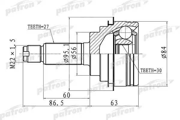 PATRON PCV1260 ШРУС наружный 27x56x30 SUBARU IMPREZA G10 92-02
