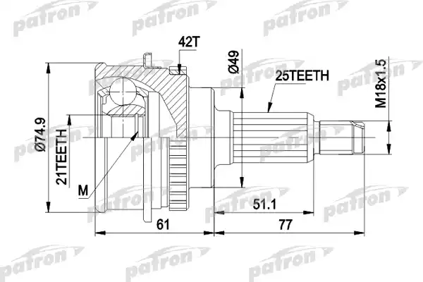 PATRON PCV1266 ШРУС наружный с кольцом ABS 25x49x21 ABS:42T SUZUKI: BALENO 95-02, BALENO УНИВЕРСАЛ 96-02
