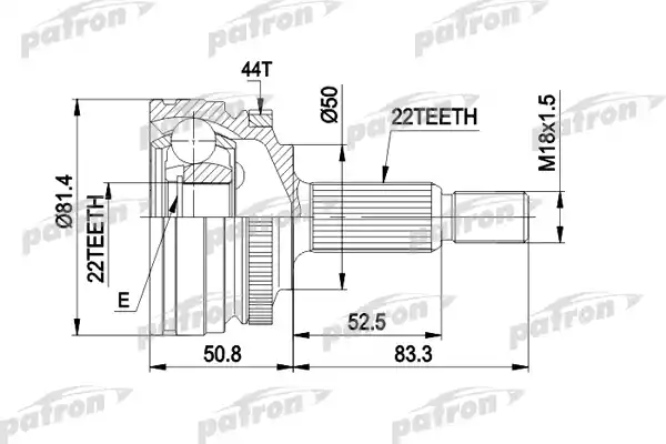 PATRON PCV1272 ШРУС наружн к-кт 22x50x22 ABS:44T VOLVO: 440/460 88-