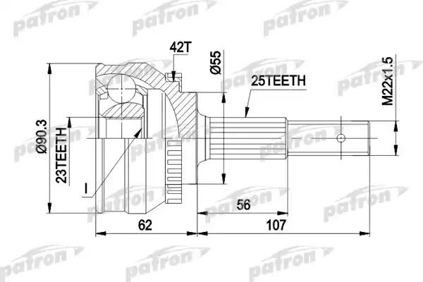PATRON PCV1275 ШРУС наружн к-кт 25x55x23 ABS:42T NISSAN: ALMERA 1.6/2.0D 95-, SUNNY 1.6 91-95