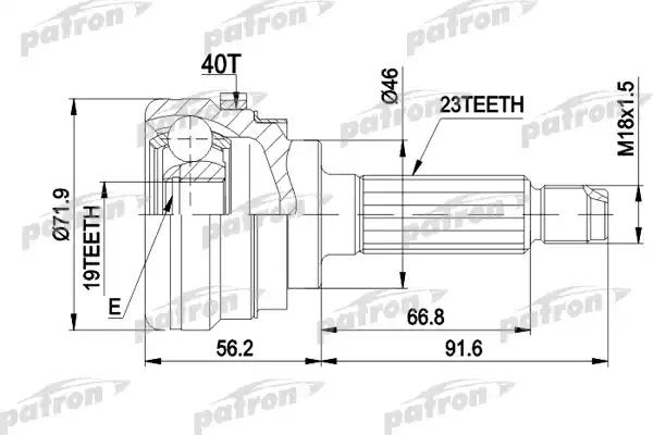 PATRON PCV1280 ШРУС наружн к-кт 23x46x19 ABS:40T DAEWOO: MATIZ 98-