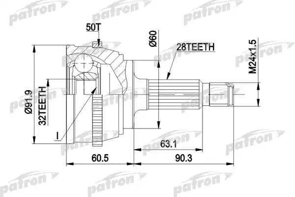 PATRON PCV1284 ШРУС наружн к-кт 28x60x32 ABS:50T HONDA: ACCORD 2.0/2.0TD 96-98, ROVER: 620, 623 -94