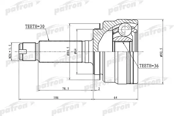 PATRON PCV1289 ШРУС наружный 30x64x36 ACURA MDX YD2 07-13
