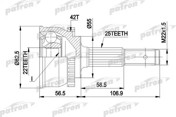 PATRON PCV1293 ШРУС наружн к-кт 25x55x22 ABS:42T NISSAN: ALMERA I 95 - 00, ALMERA I Hatchback 95 - 00, SUNNY III 90 - 95