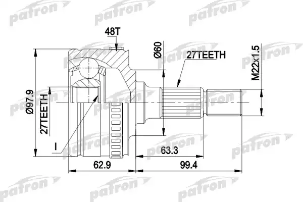 PATRON PCV1298 ШРУС наружн к-кт 27x59.8x27 ABS:48T MERCEDES-BENZ: VITO 96-