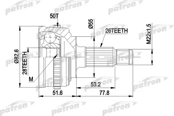 PATRON PCV1301 ШРУС наружн к-кт 26x55x28 ABS:50T HONDA: CIVIC V 95 - 01, CIVIC V Fastback 97 - 01, CIVIC V Hatchback 95 - 01