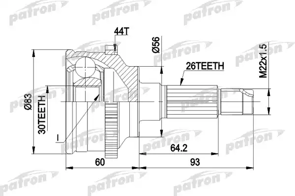 PATRON PCV1304A ШРУС наружн к-кт 26x56x30 ABS:44T MAZDA: 323 C V 94 - 98, 323 F V 94 - 98, 323 S V 94 - 98