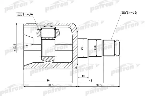 PATRON PCV1305 ШРУС внутренний левый 26x31x34 VOLKSWAGEN PASSAT B6 05-11