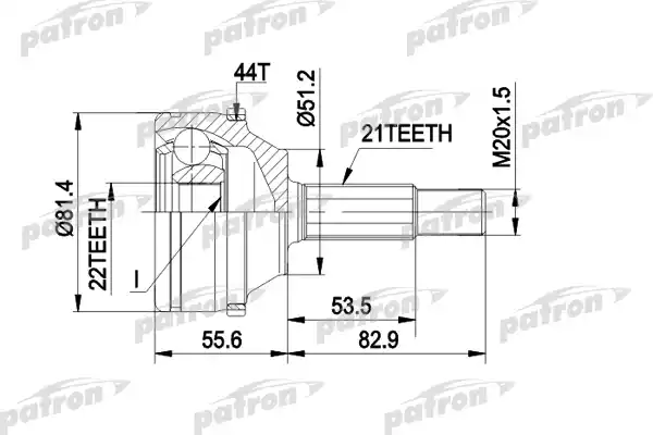 PATRON PCV1310 ШРУС наружн к-кт 21x51.5x22 ABS:44T RENAULT: MEGANE Cabriolet 96 - 03, MEGANE Classic 96 - 03, MEGANE Grandtour 99 - 03, MEGANE I 96 - 03, MEGANE S
