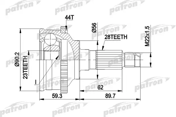 PATRON PCV1335 ШРУС наружн к-кт 28x56x23 ABS:44T MAZDA: 626 IV 91 - 97, 626 IV Hatchback 91 - 97