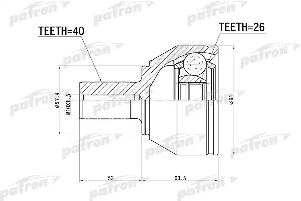 PATRON PCV1337 ШРУС наружный 40x57.4x26 FORD MONDEO CA2 07-