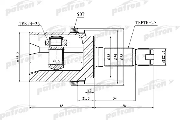 PATRON PCV1338 ШРУС наружный с кольцом ABS задний 23x55x25 ABS:50T HONDA ACCORD CF3/CF4/CF5/CL1/CL3 98-02