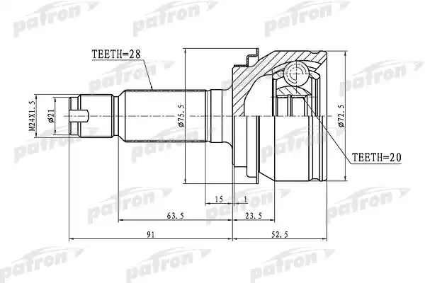 PATRON PCV1343 ШРУС наружный задний 28x29.4x20 HONDA CR-V RE3/RE4 07-