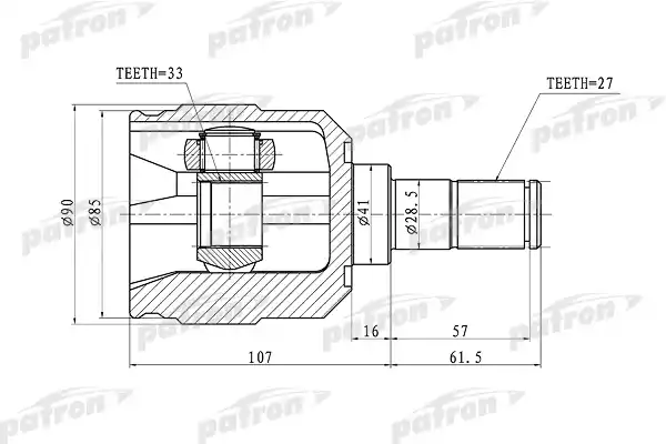 PATRON PCV1355 ШРУС внутренний левый 27x41x33 HYUNDAI TUCSON 04-10