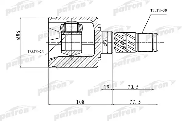 PATRON PCV1357 ШРУС внутренний правый 30x38x25 KIA SORENTO 02-09