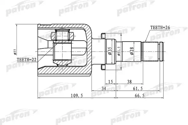 PATRON PCV1363 ШРУС внутренний левый 26x35x22 MAZDA 3 BK 01.07.2007- AT
