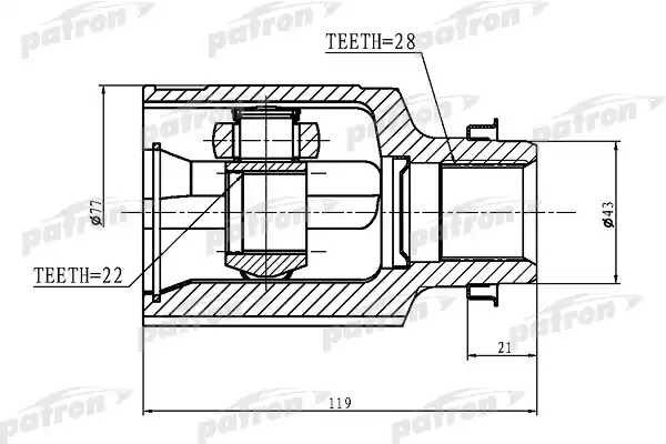 PATRON PCV1364 ШРУС внутренний правый 28x43x22 MAZDA 323 BA 94-98, XEDOS-6 CA 92-