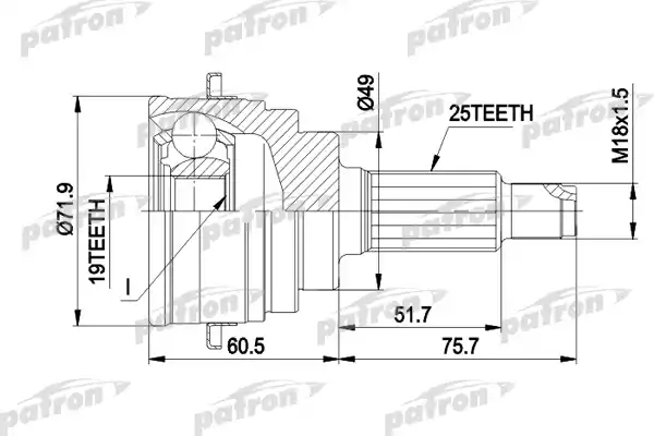 PATRON PCV1365 ШРУС наружн к-кт [Без ABS] SUZUKI: BALENO 95 - 02, BALENO Наклонная задняя часть 95 - 02, BALENO универсал 96 - 02