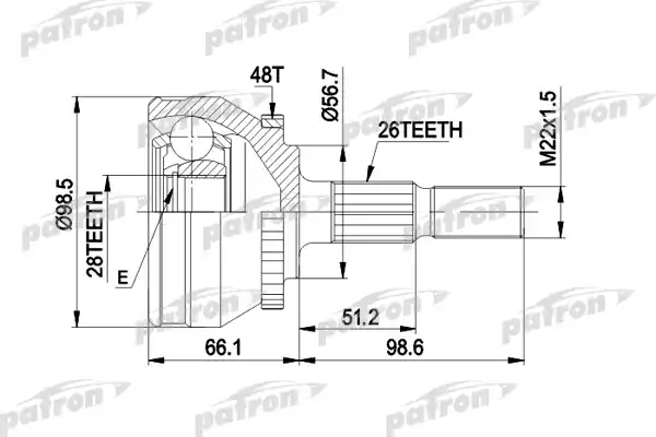 PATRON PCV1368 ШРУС наружн к-кт 26x56.5x28 ABS:48T VOLVO: 850 91 - 97, 850 универсал 92 - 97, C70 кабрио 98 - 05, C70 купе 97 - 02, S70 96 - 00, V70 I универсал 96 - 00