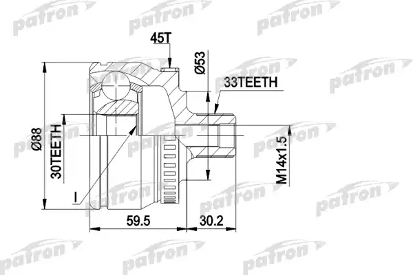 PATRON PCV1375 ШРУС наружн к-кт 33x53x30 ABS:45T SKODA: SUPERB 02-, VW: PASSAT 00-05, PASSAT Variant 00-05