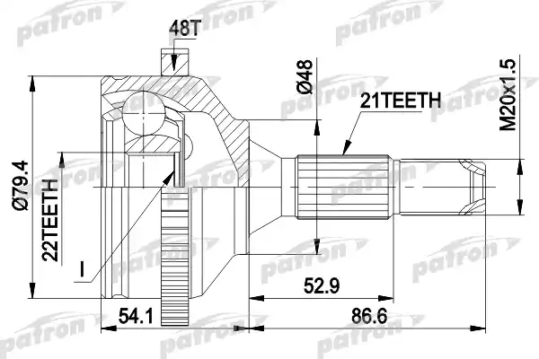 PATRON PCV1382 ШРУС наружн к-кт PEUGEOT: 206 SW 02-, 206 хечбэк 98-, 206 седан 07-