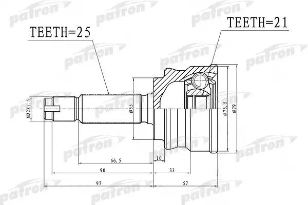 PATRON PCV1386 ШРУС наружный 25x55x21 MITSUBISHI COLT Z21A/Z22A/Z23A/Z24A/Z25A/Z26A/Z27A/Z28A 02-