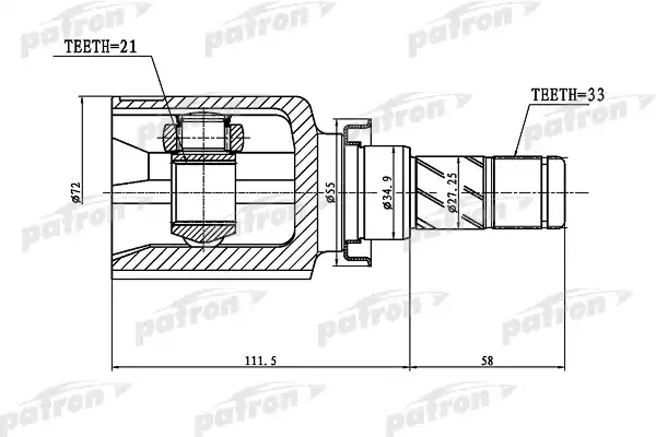 PATRON PCV1388 ШРУС внутренний 33x34.9x21 MITSUBISHI COLT Z32A/Z34A/Z36A 04-