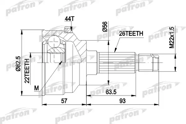 PATRON PCV1398 ШРУС наружн к-кт 26x56x22 KIA: SEPHIA 95 - 97, SEPHIA седан 93 - 97, SHUMA седан 96 - 01