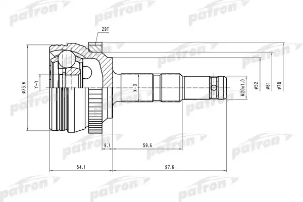 PATRON PCV1400 ШРУС наружн к-кт 22x52x28 ABS:29T OPEL: Corsa C 00-