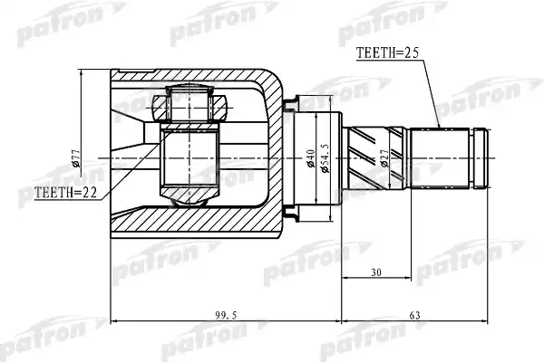 PATRON PCV1405 ШРУС внутренний правый 25x40x22 NISSAN ALMERA B10RS (CLASSIC) 06-12