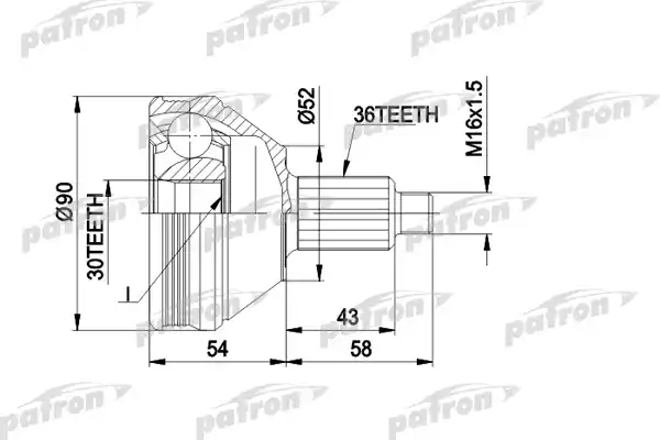 PATRON PCV1414 ШРУС наружн к-кт 36x50.75x30 SKODA: FABIA 1,4TDI, 1,9TDI,2.0 , ROOMSTER 06 -, VW: BORA 98 - 05, GOLF IV 97 - 05, VW: POLO 99 -, AUDI: A2 00 - 05, A3 96