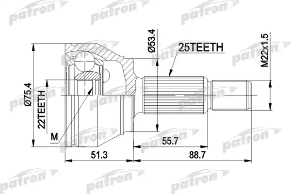 PATRON PCV1432 ШРУС наружн к-кт 25x53.3x22 FORD: FIESTA V 01 -, FUSION 02 -