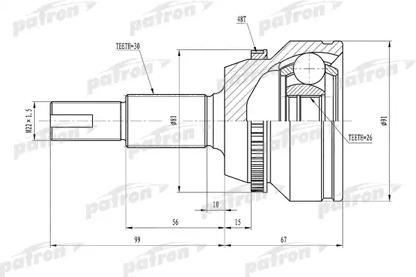 PATRON PCV1433 ШРУС наружный с кольцом ABS 30x62x26 ABS:48T TOYOTA CAMRY ACV30/MCV30 01-06