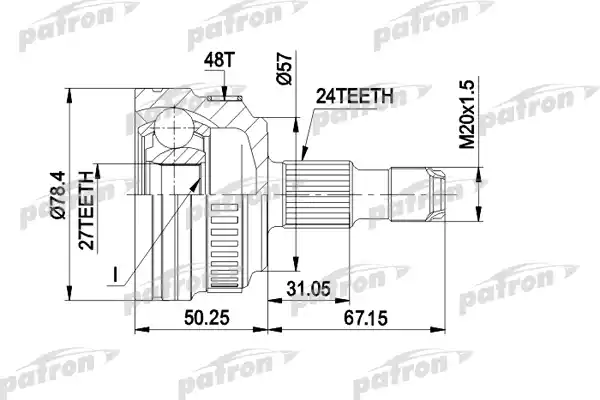 PATRON PCV1434 ШРУС наружн к-кт 24x57x27 ABS:48T MERCEDES-BENZ: A-Class W168 АКПП 1.4/1.6/1.6CDI/1.7CDI 97-, с ABS 48